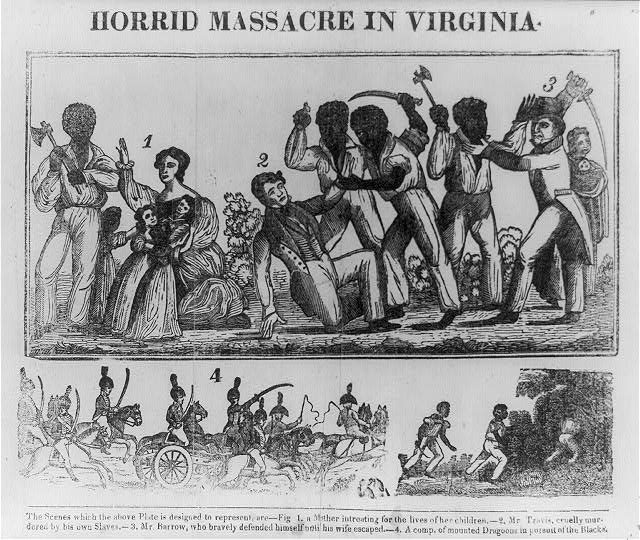Text Box: 19th Century woodcut depiction of Nat Turner’s Slave Rebellion. 