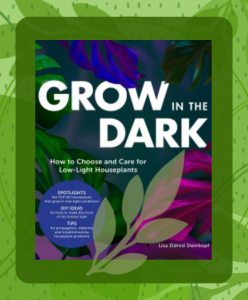 The book cover for Grow in the Dark featuring purple, green, and blue plant leaves.