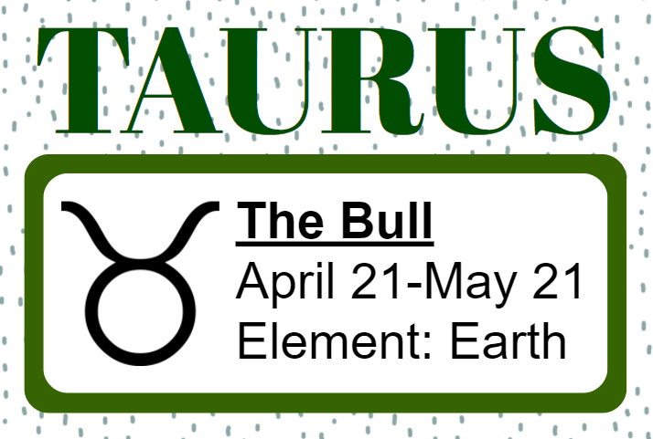 Taurus, The Bull, dates April 21 to May 21, element earth