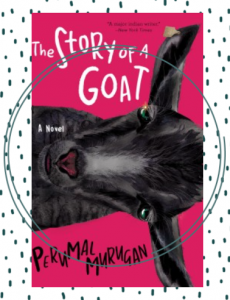 The cover of the book The Story of a Goat showing a black goat's face sideways on a pink background.