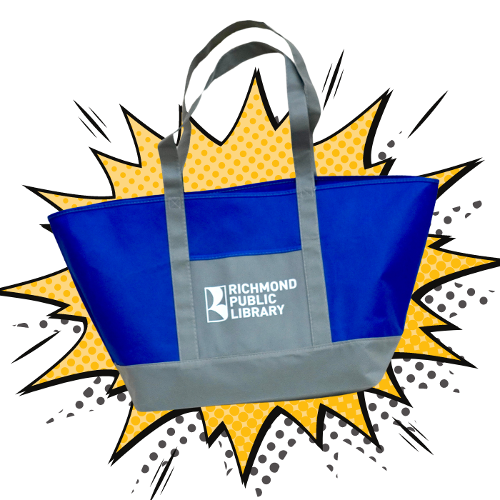 Tote bag with Richnmond Public Library logo on the front