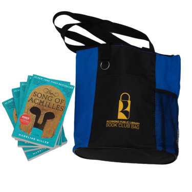 Book Club Bag next to a stack of books