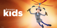Logo for Kanopy Kids streaming service featuring inspector gadget.