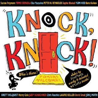 Book cover for "Knock Knock" by Saxton Freymann. Book cover freatures a red door. 