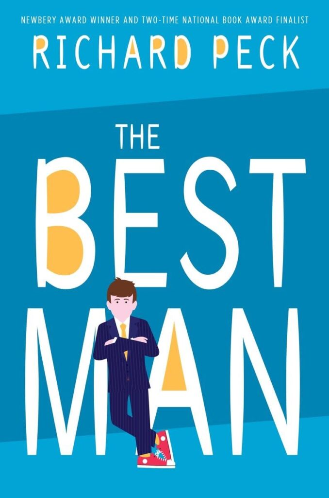 Cover of "The Best Man" by Richard Peck. Features a boy in a suit with red sneakers.