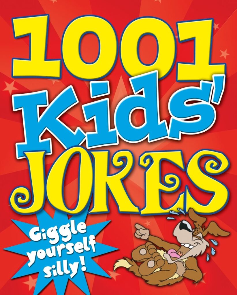 Cover of "1001 Kids' Jokes" by Kay Barnham. Tghe cover features a cartoon dog laughing.