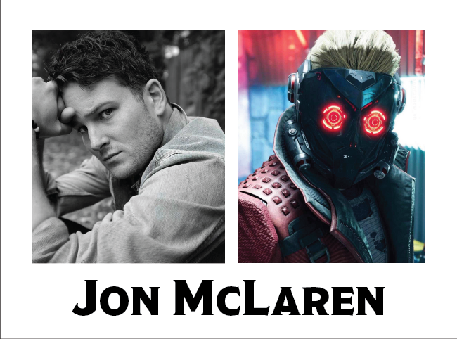 Photo of Jon McLaren next to an illustration of Starlord Peter Quill.