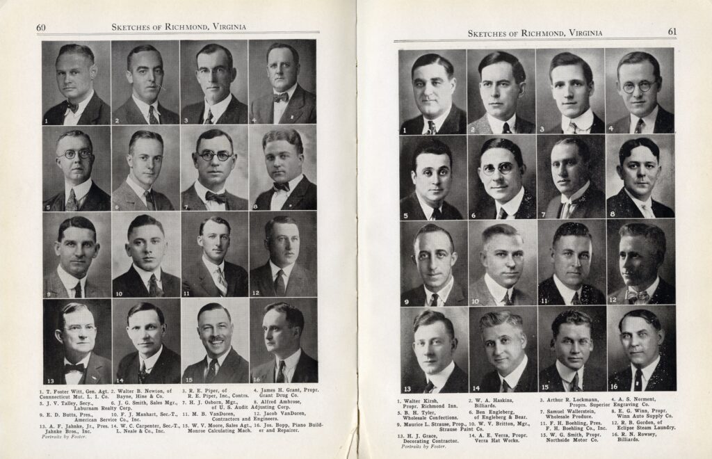Grid Image of 16 headshots of businessmen. Each headshot is numbered and correspond to a numbered list beneath photos that list their names and places of work.