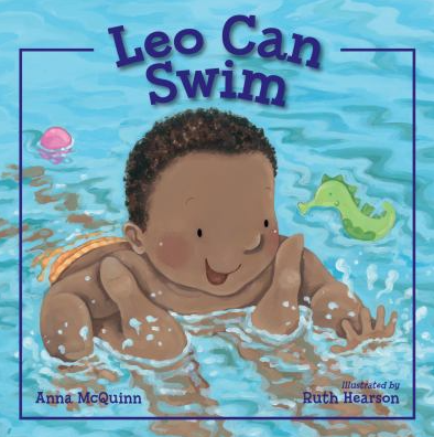 The book cover of Leo can Swim by Anna McQuinn.
