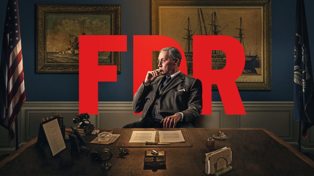 Graphic featuring FDR (2023, The History Channel).