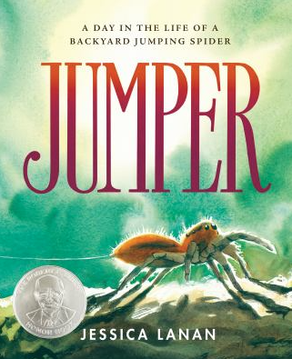 The book cover of Jumper: A Day in the Life of a Backyard Jumping Spider by Jessica Lanan.