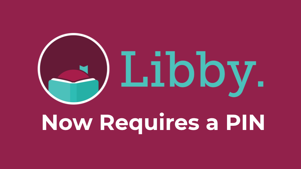 Burgundy background with Libby logo and text 