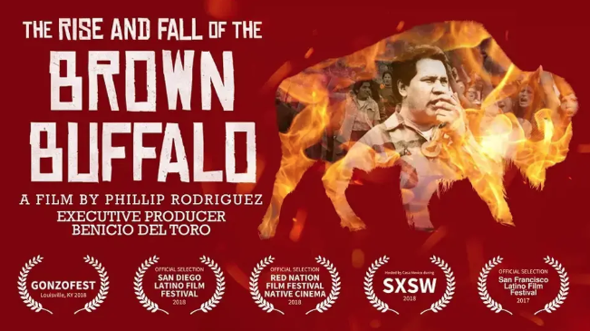Cover of "The Rise and Fall of the Brown Buffalo" a film by Phillip Rodriguez.